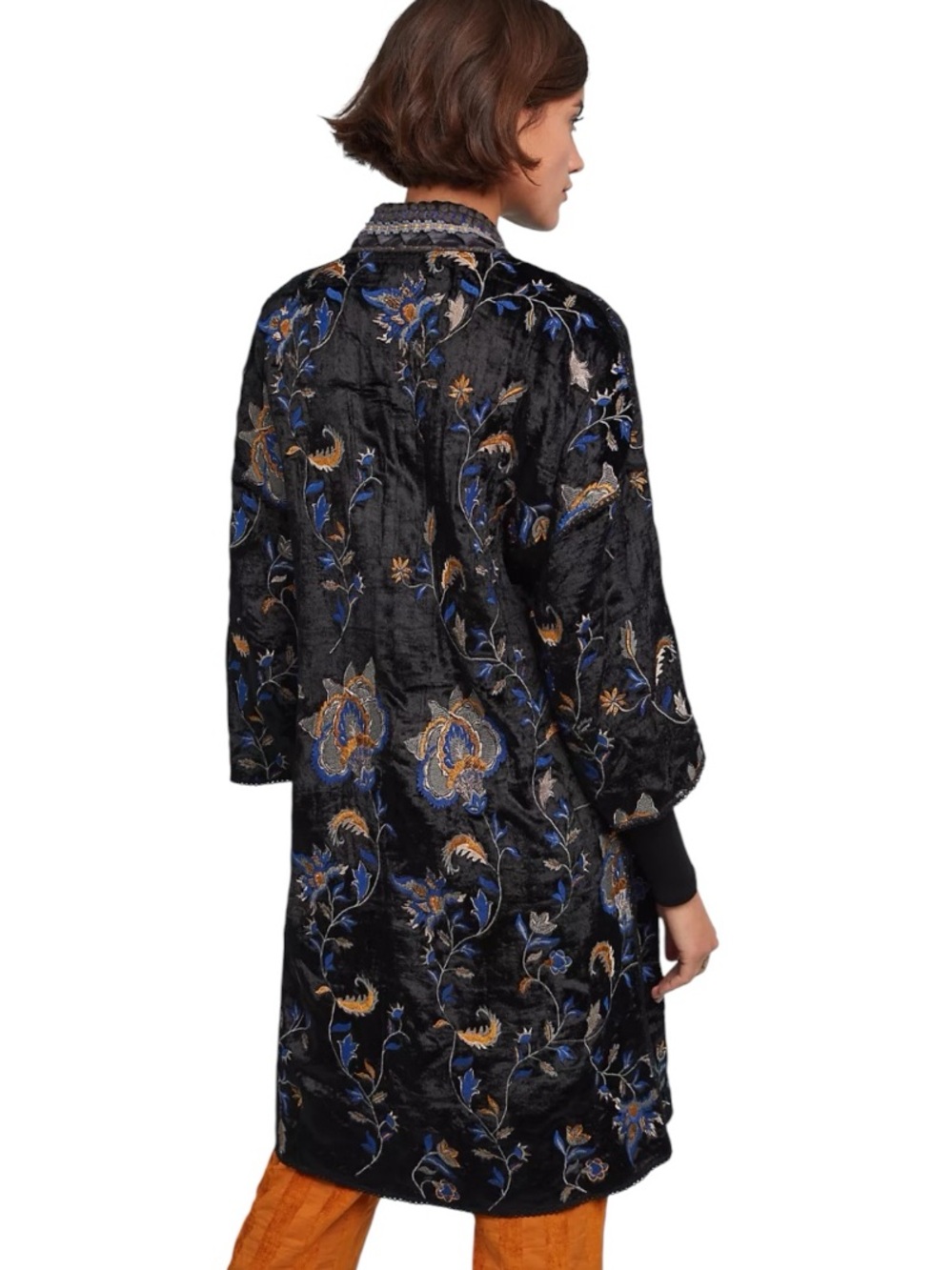 Anthropologie BL-NK London Roxanne Velvet Embroidered Floral Duster Jacket M - Picture 13 of 16